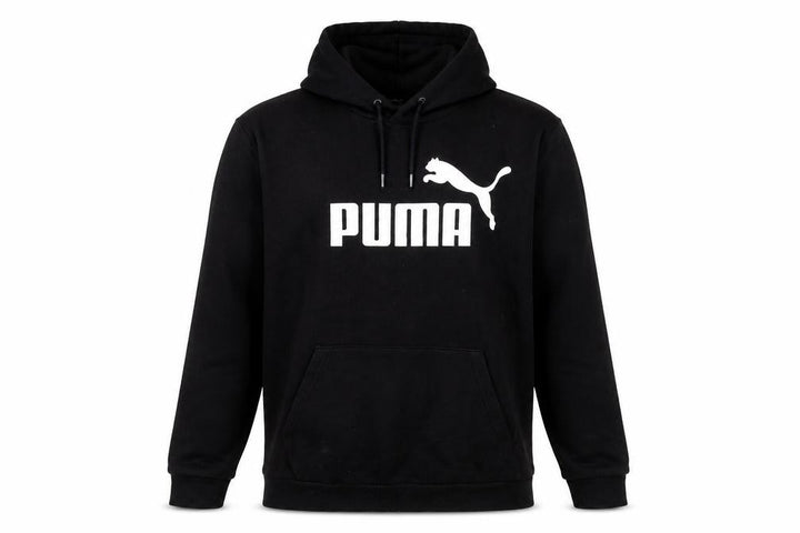 Front view of Puma Men's Black Pullover Hoodie, L, Logo Style