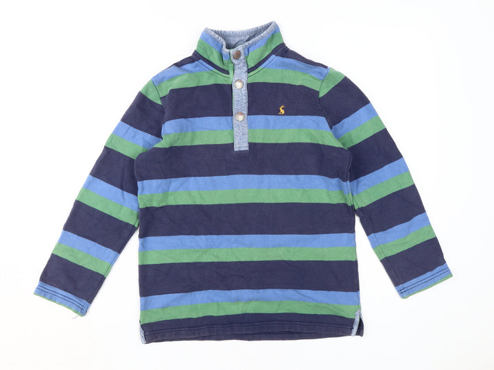 Joules Boys Blue Green Striped Henley Sweatshirt 11-12 Years