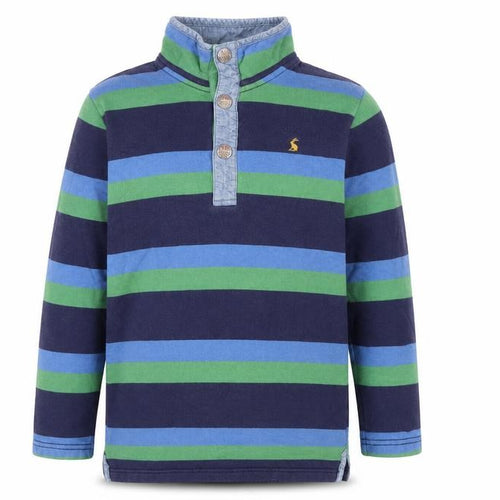 Joules Boys Blue Green Striped Henley Sweatshirt 11-12 Years
