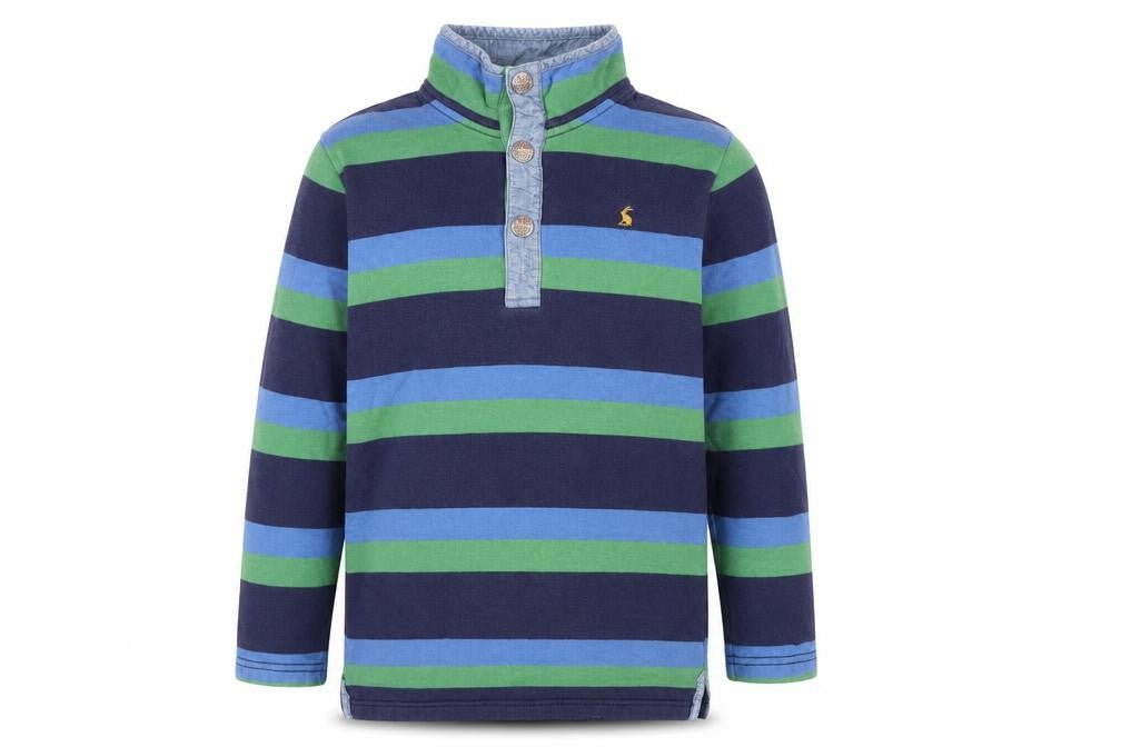 Joules Boys Blue Green Striped Henley Sweatshirt 11-12 Years