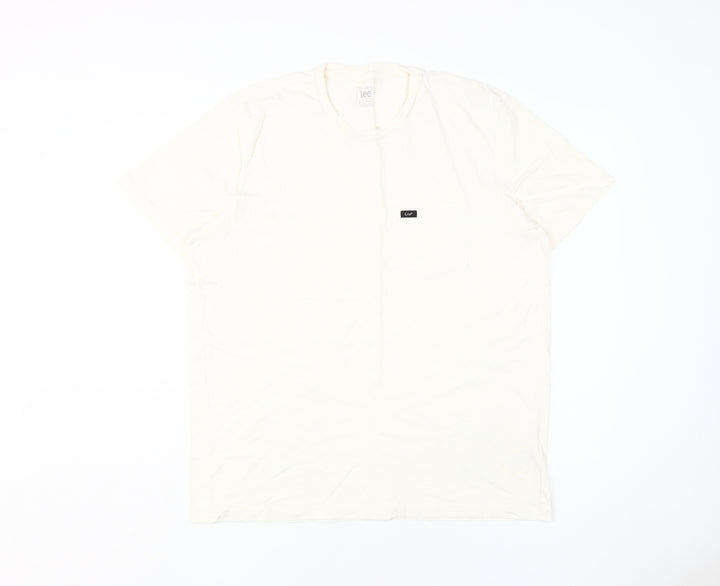 Lee Men's Ivory Crew Neck Cotton T-Shirt, Size L