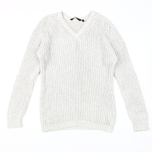 Jeff Banks Men's White V-Neck Pullover Jumper L