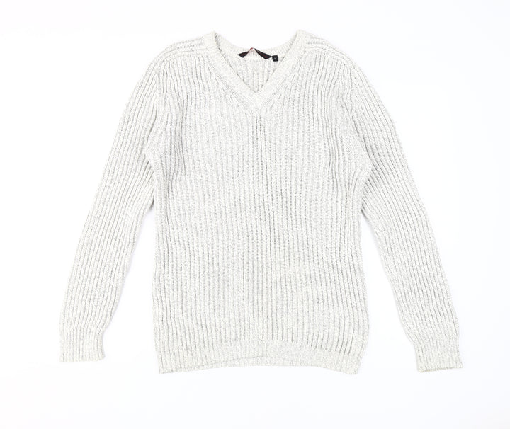 Jeff Banks Men's White V-Neck Pullover Jumper L