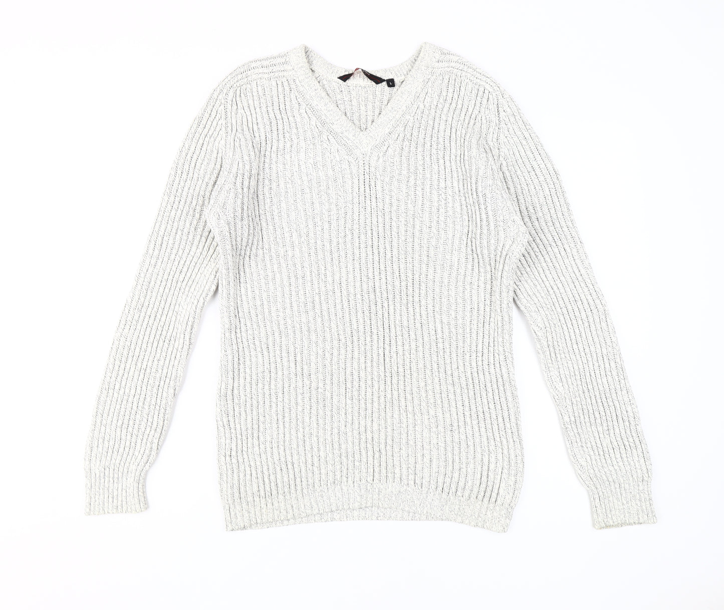 Jeff Banks Men's White V-Neck Pullover Jumper L