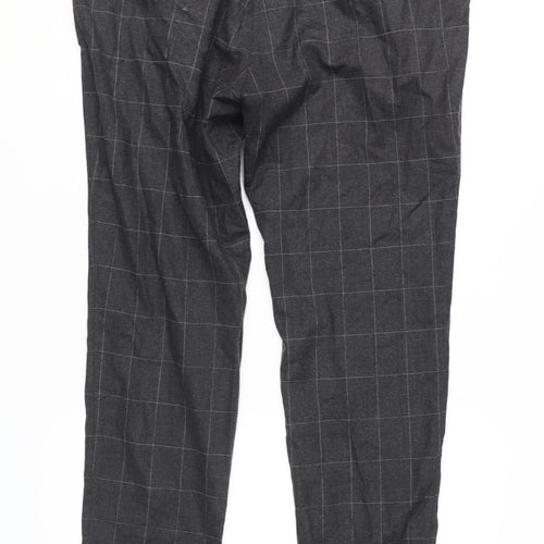 Massimo Dutti Men's Grey Check Jogger Trousers Size 34