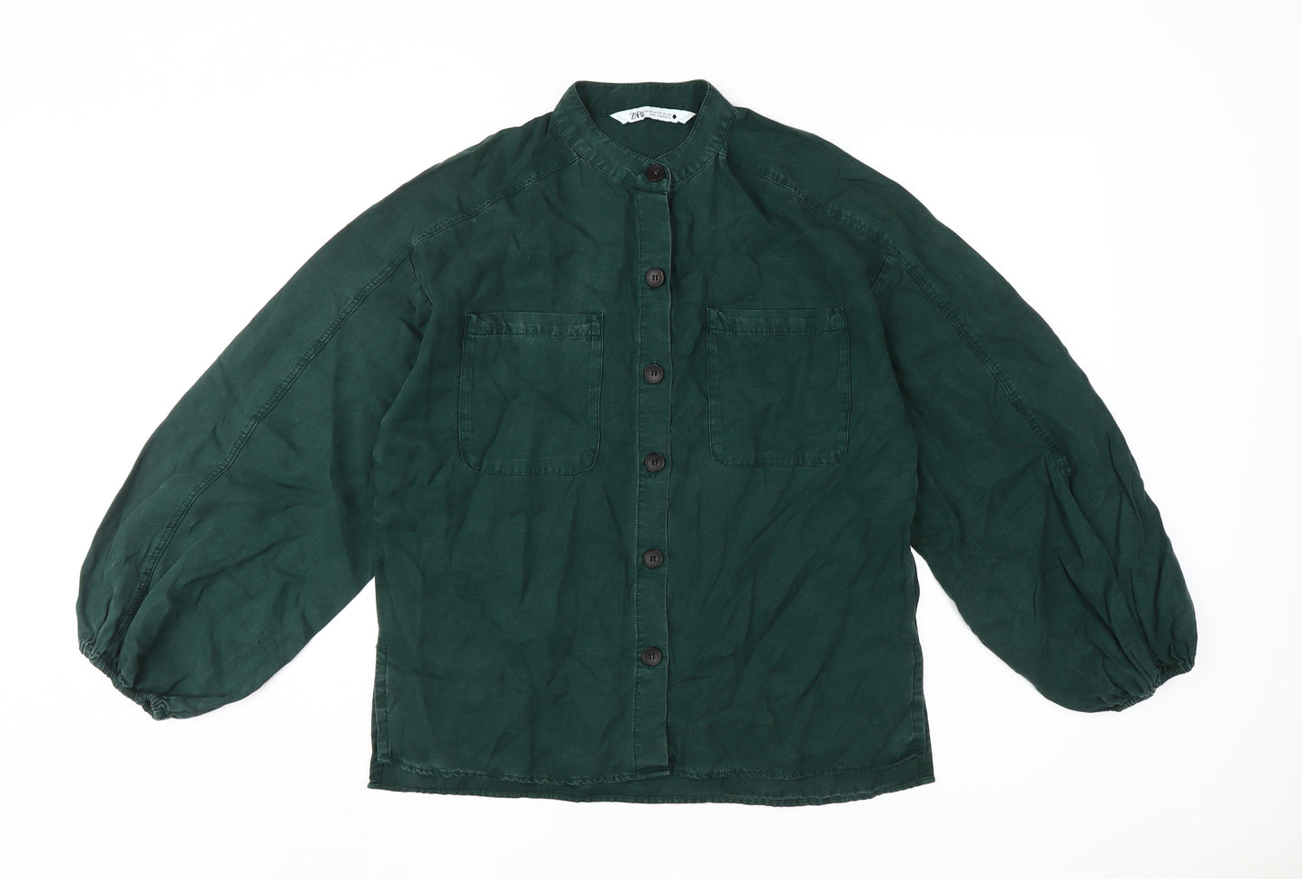 Zara Women's Green XS Button-Up Shirt Long Sleeve