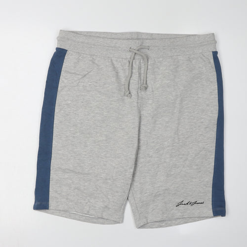 Jack & Jones Men's Grey XL Sweat Shorts, Elastic Waist