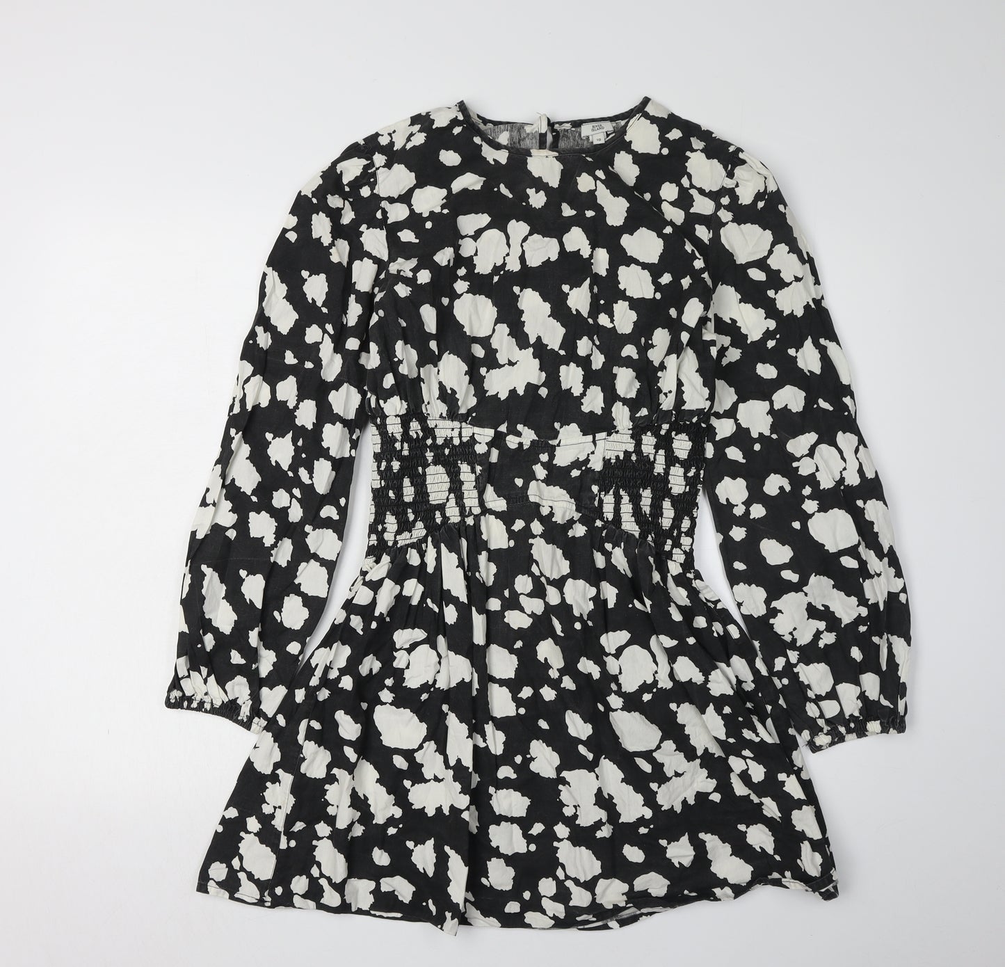 River Island Women's Black Print A-Line Dress UK 10