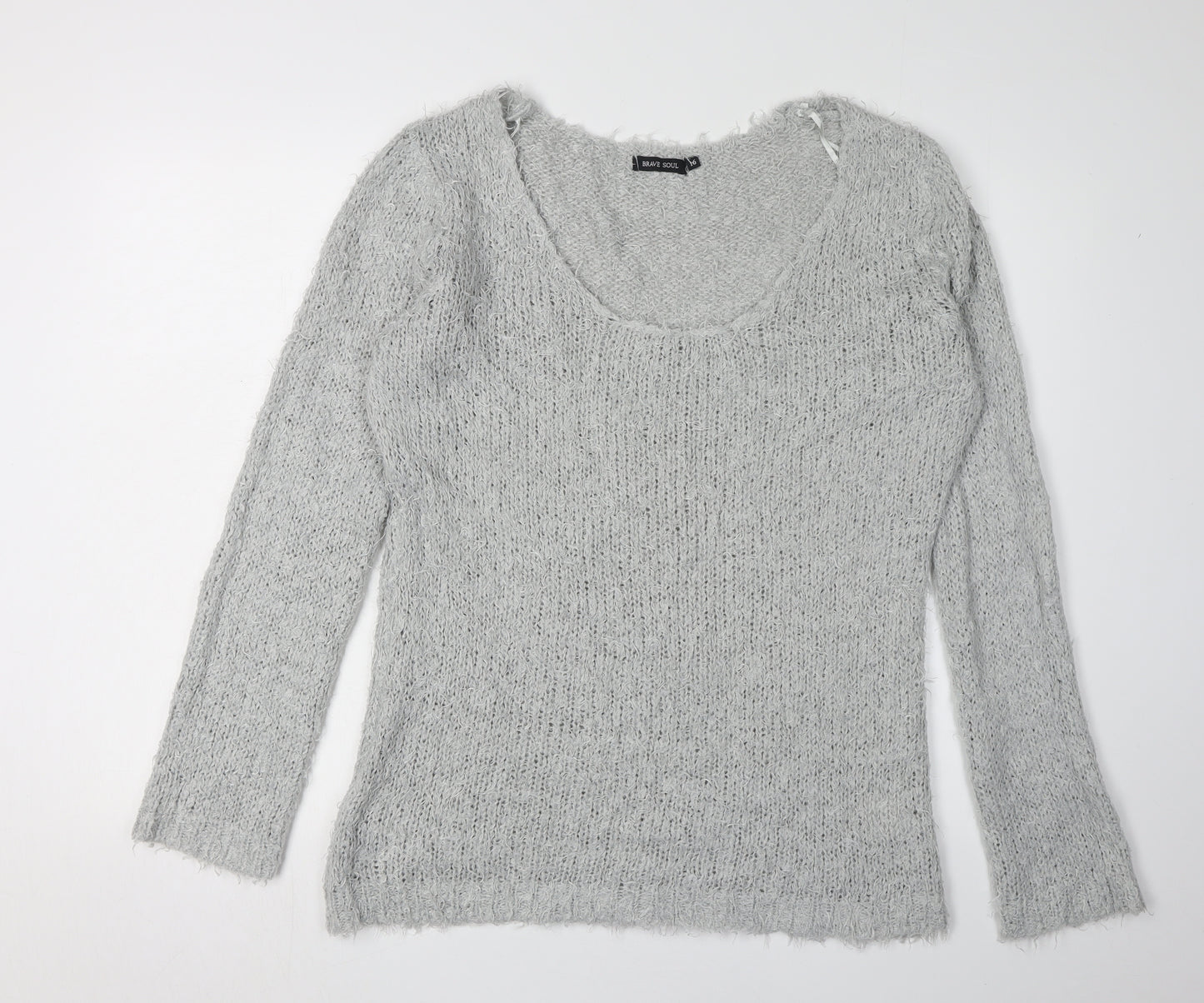 Brave Soul Women's Grey Relaxed Pullover Jumper