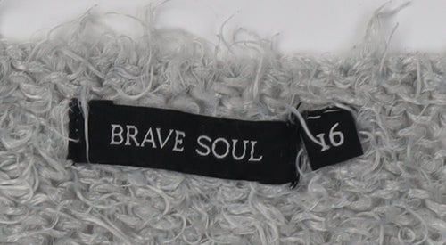 Brave Soul Women's Grey Relaxed Pullover Jumper