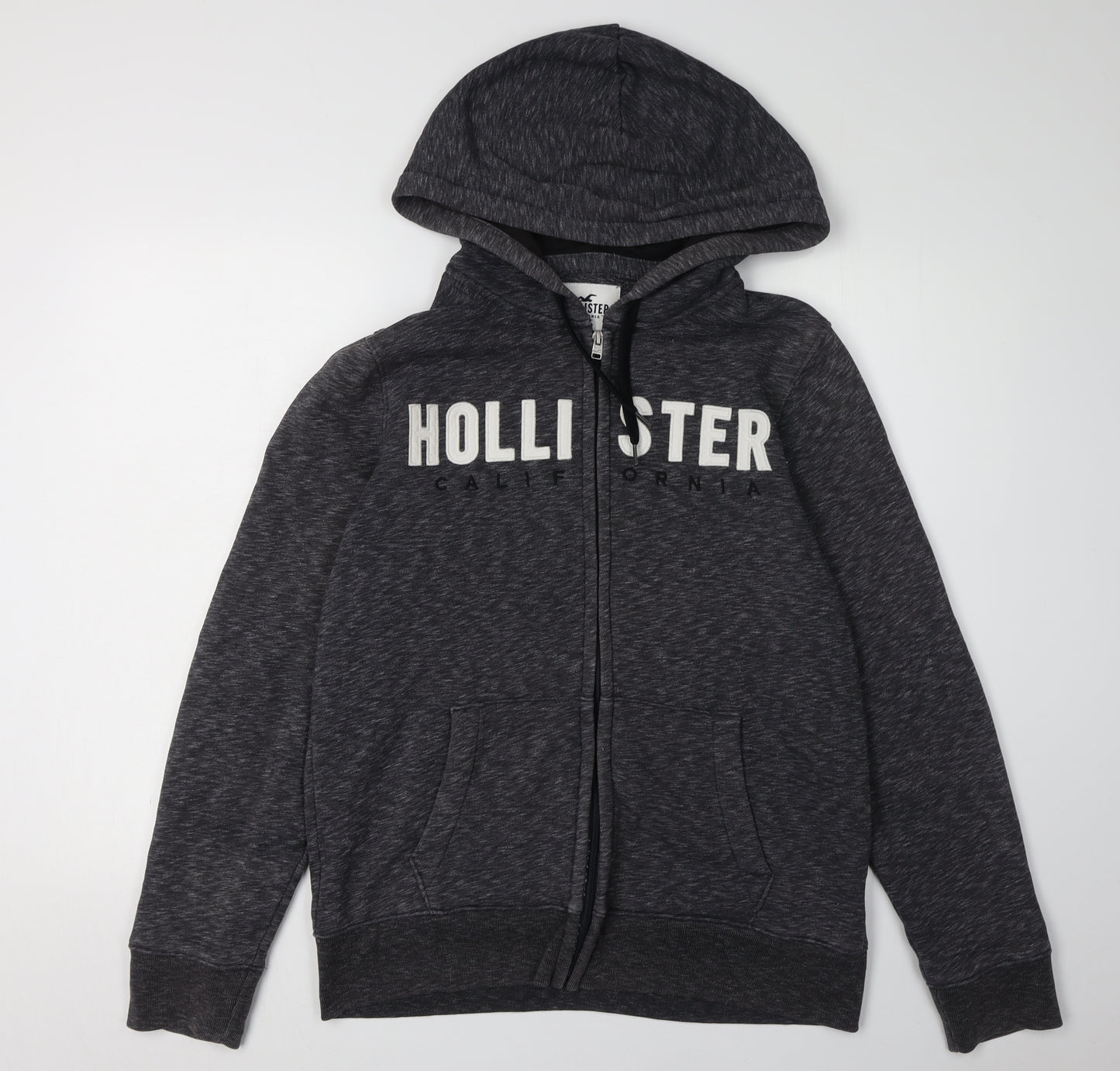 Hollister Men's Grey Full Zip Hoodie, M, Logo