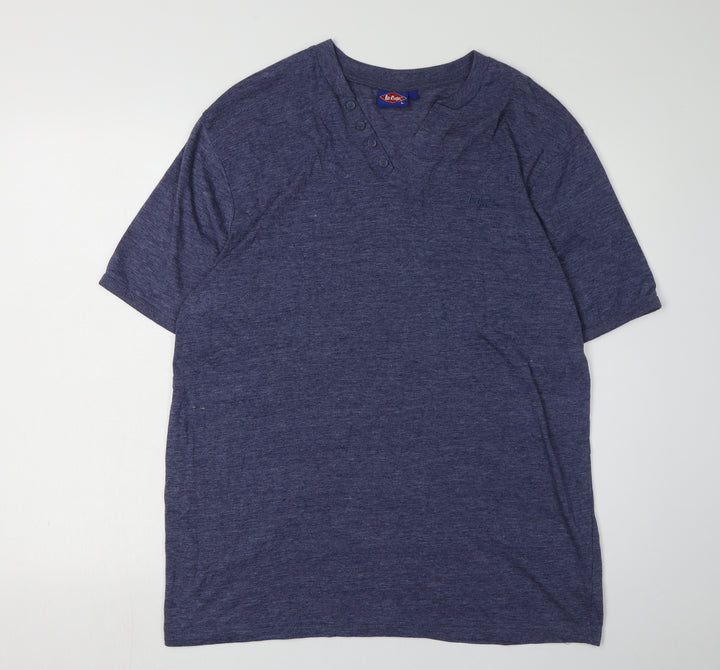 Lee Cooper Men's Blue V-Neck T-Shirt, Size L, Classic Style