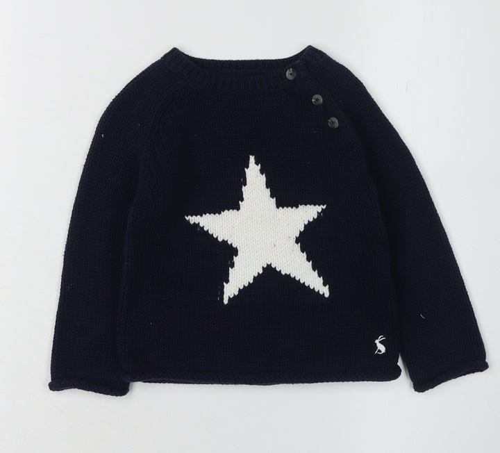 Joules Unisex Baby Blue Star Jumper, 9-12 Months, Winter Knit