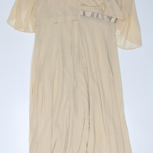 Fynadressr Women's Beige Long A-Line Flutter XL Dress