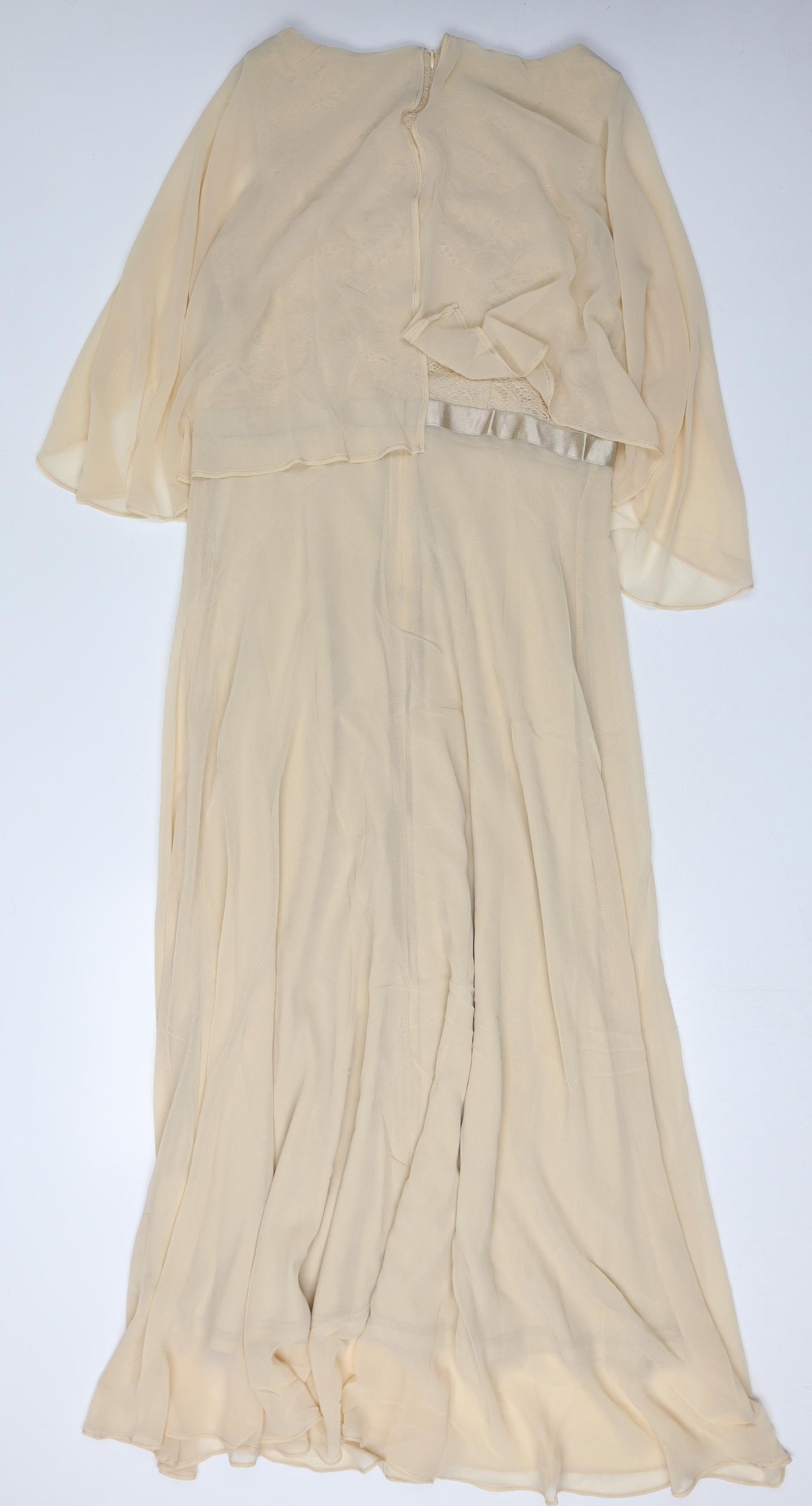 Fynadressr Women's Beige Long A-Line Flutter XL Dress