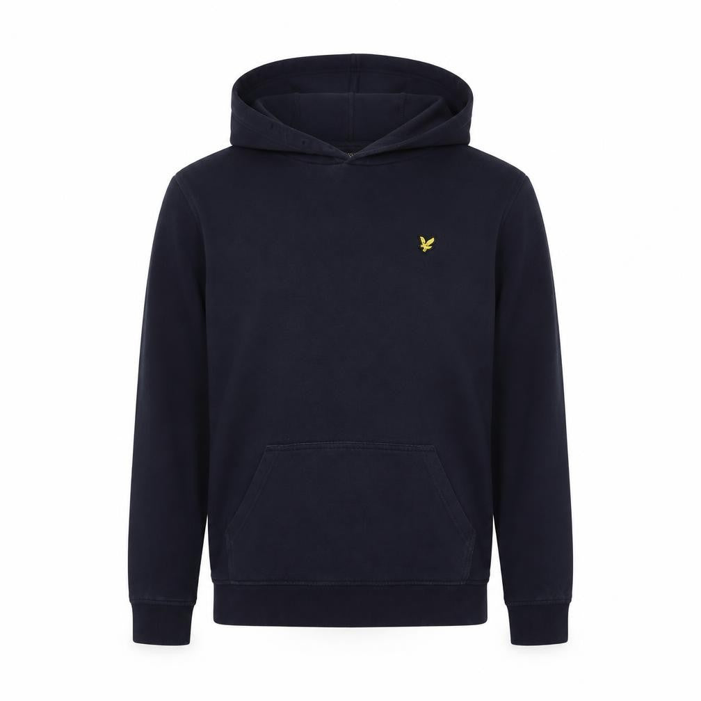 Front view of Lyle & Scott boys’ blue hoodie pullover 12-13 years logo casual