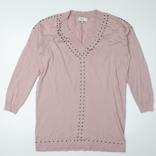 Next Women's Pink V-Neck Studded Pullover Jumper Size 12