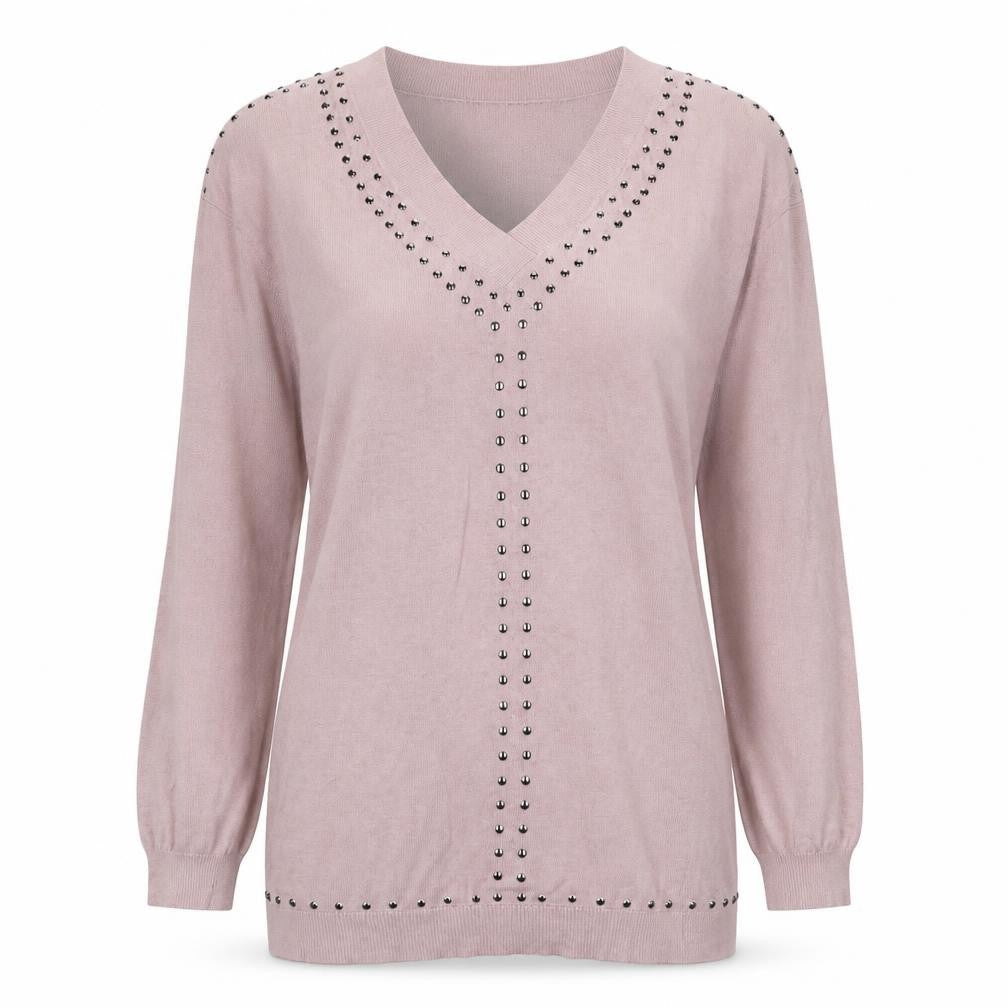 Front view of Next Women's Pink V-Neck Studded jumper, size 12