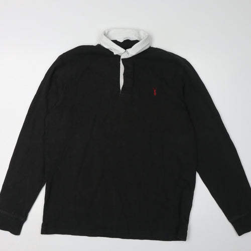 Next Men's Black Polo Shirt L Long Sleeve Casual