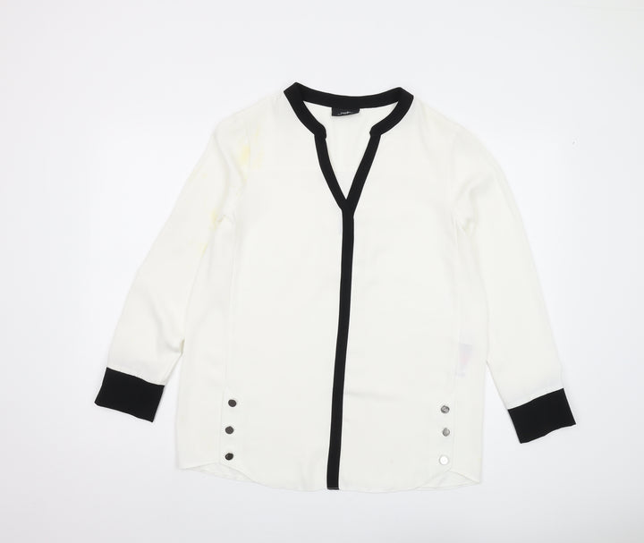 Wallis Women’s White Blouse, Contrast Trim, Size 10