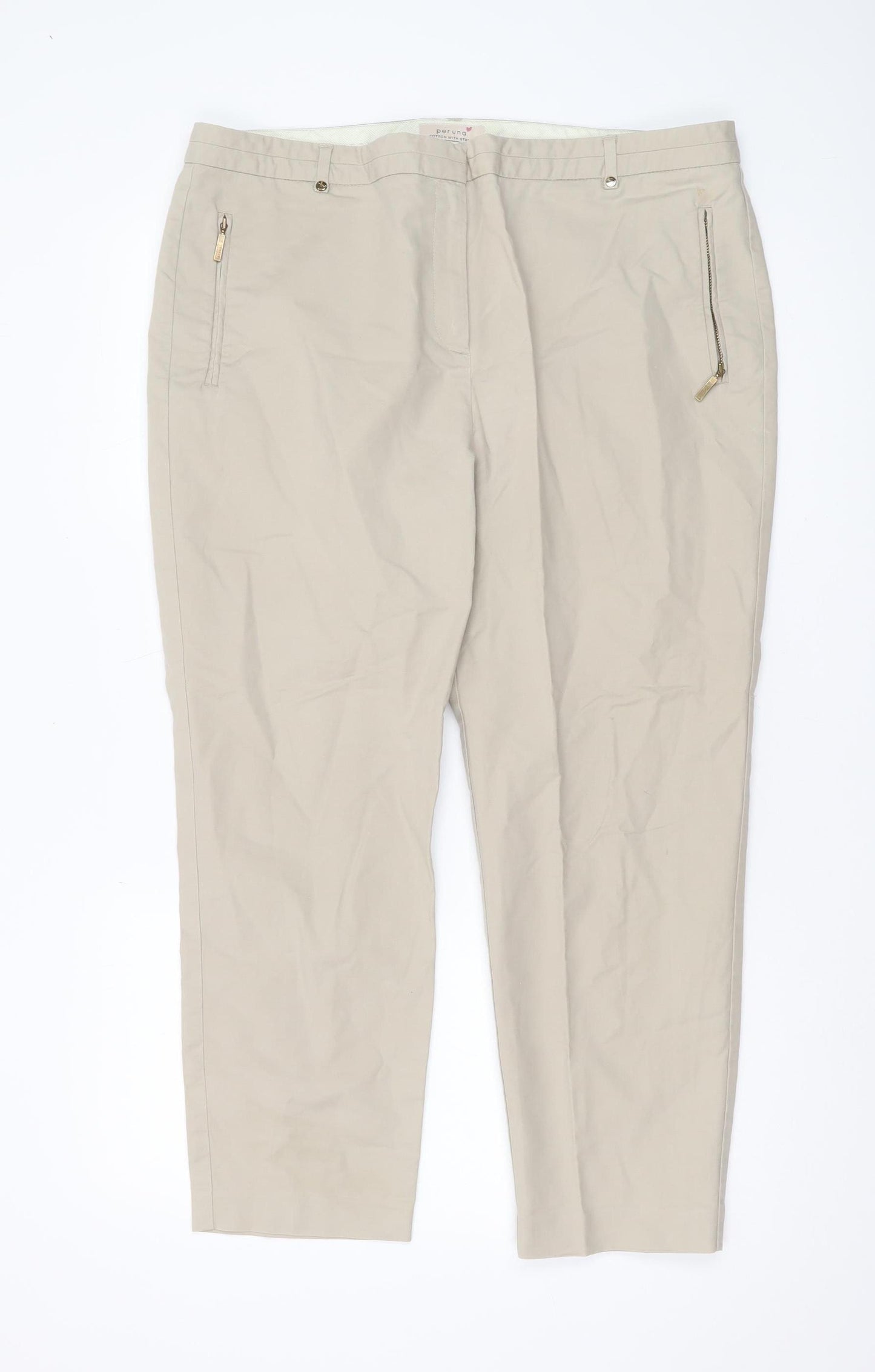 Marks and Spencer Women's Beige Cotton Trousers Size 18