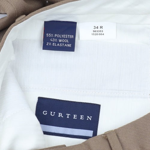 Gurteen Men's Beige Dress Pants, Size 34 R, Formal Trousers