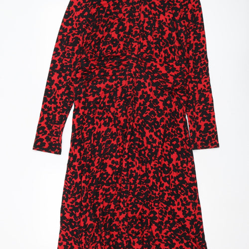 Monsoon Red Animal Print Shirt Dress M Womens