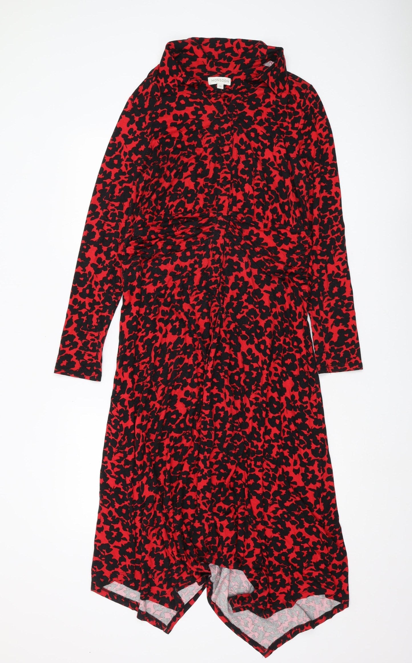 Monsoon Red Animal Print Shirt Dress M Womens