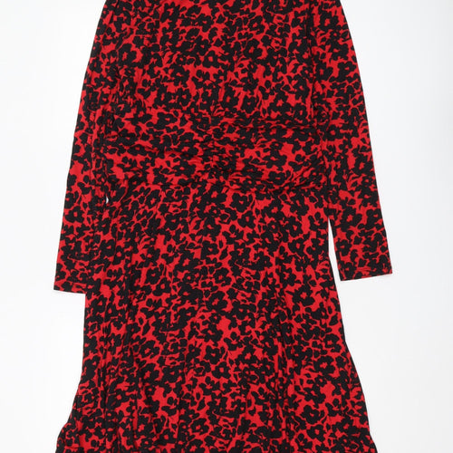 Monsoon Red Animal Print Shirt Dress M Womens