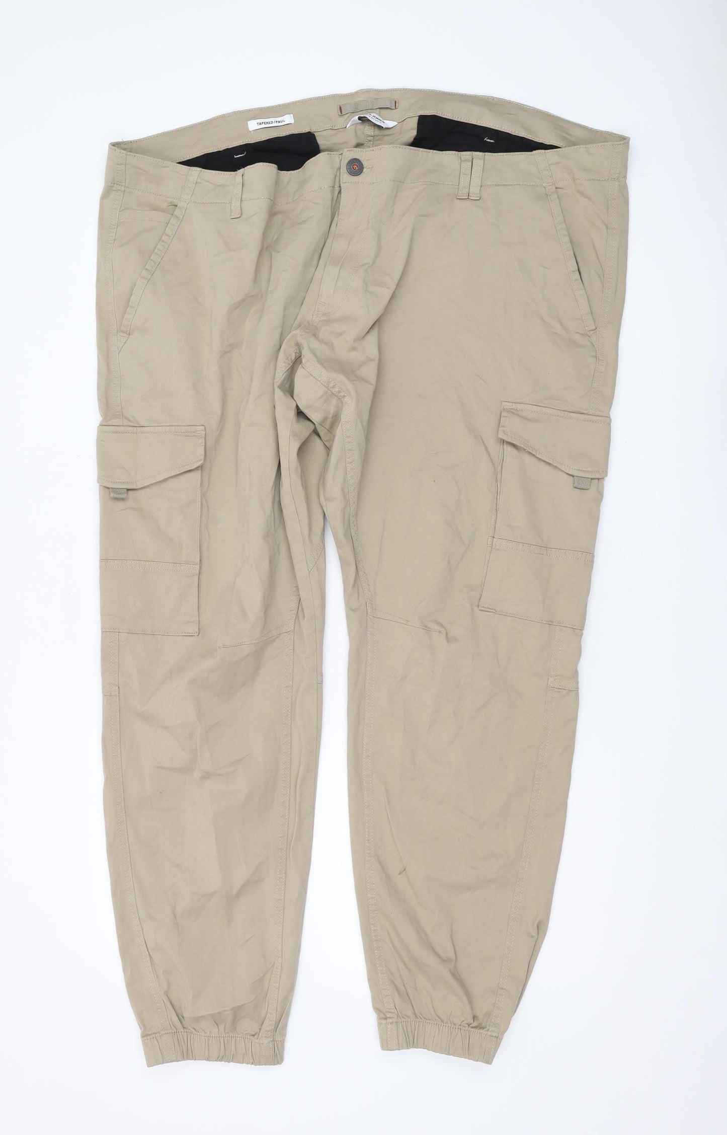 Jack & Jones Men's Beige Cargo Trousers 32 Inch Relaxed Fit