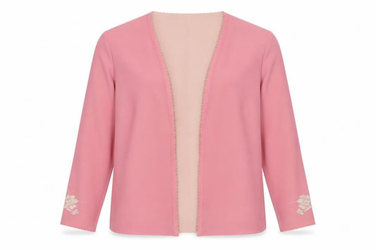 Front view of Jacques Vert Women's Pink Embroidered Jacket, size 16