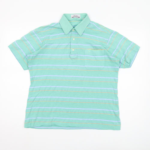 Pierre Cardin Men's Green Striped Polo Shirt, Medium