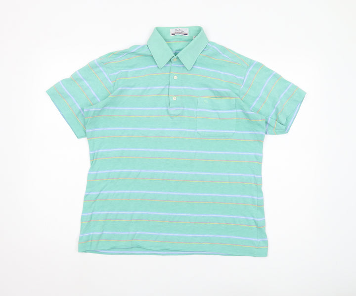 Pierre Cardin Men's Green Striped Polo Shirt, Medium