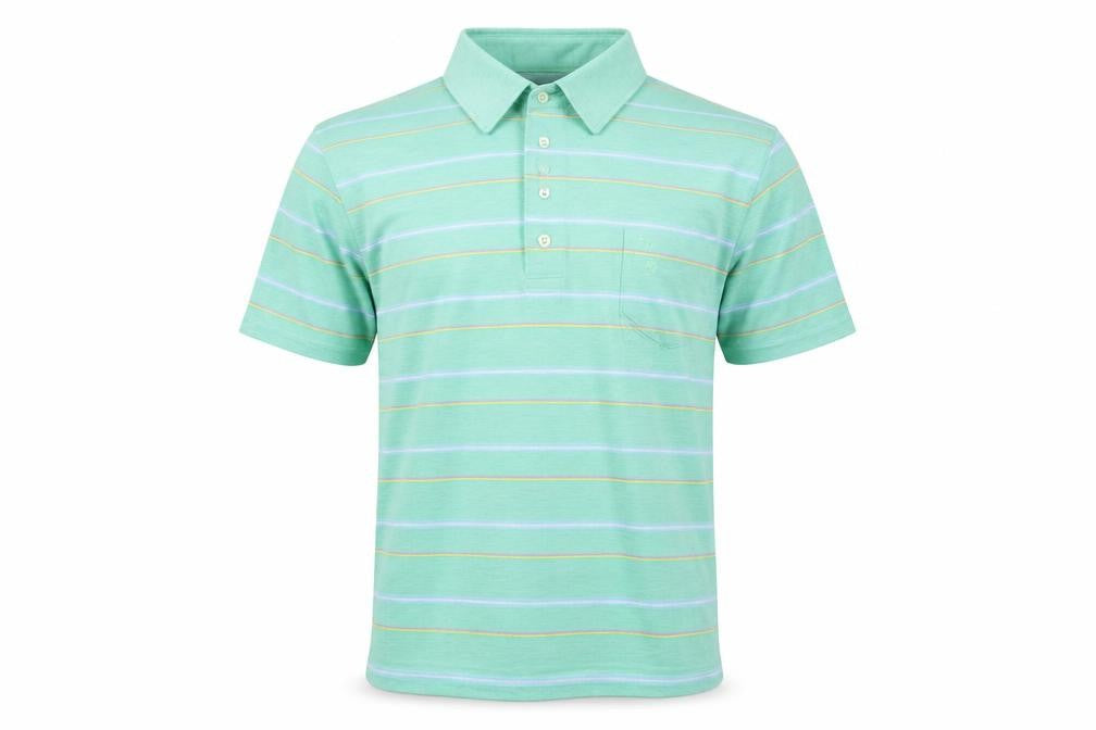 Front view of Pierre Cardin Men's Green Striped Polo Shirt, Medium