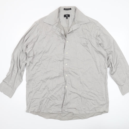 Calvin Klein Men's Grey Striped XL Cotton Shirt