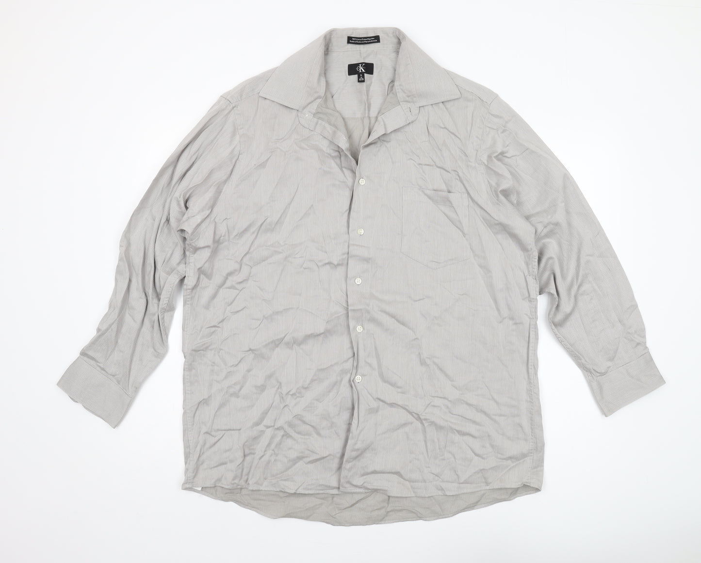 Calvin Klein Men's Grey Striped XL Cotton Shirt
