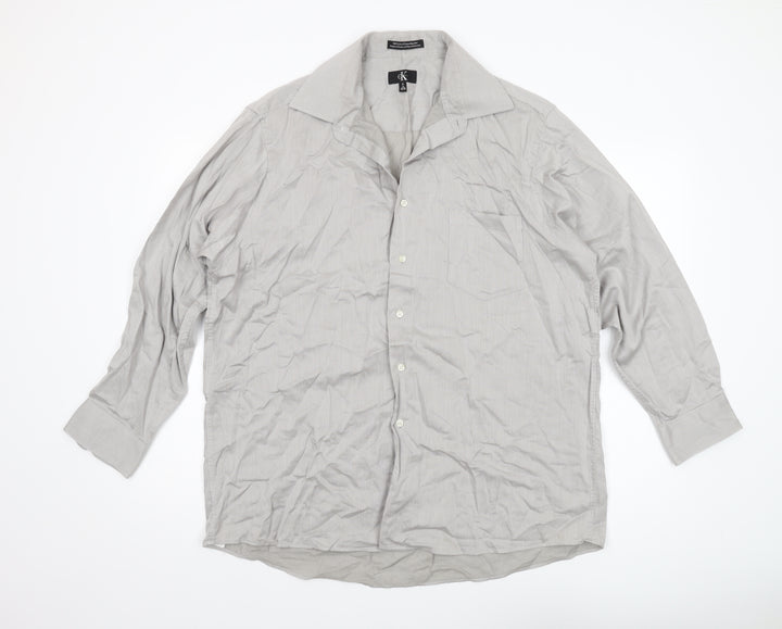 Calvin Klein Men's Grey Striped XL Cotton Shirt