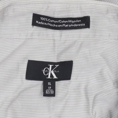 Calvin Klein Men's Grey Striped XL Cotton Shirt