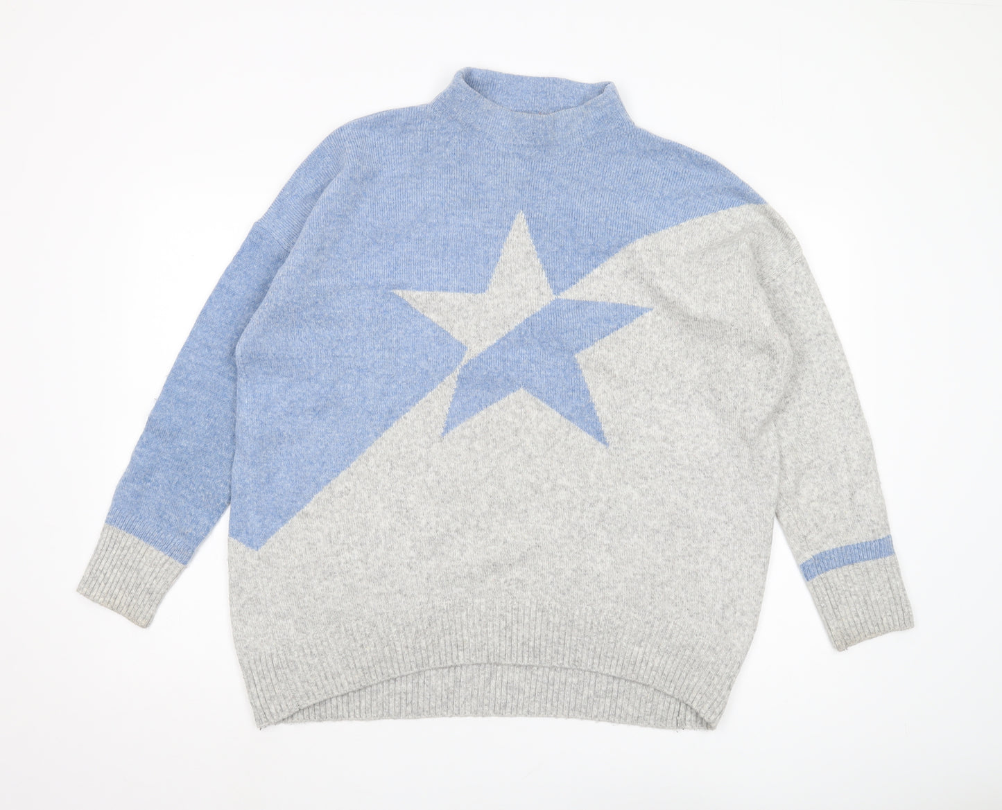 Monsoon Women's Blue Mock Neck Star Jumper - Size L