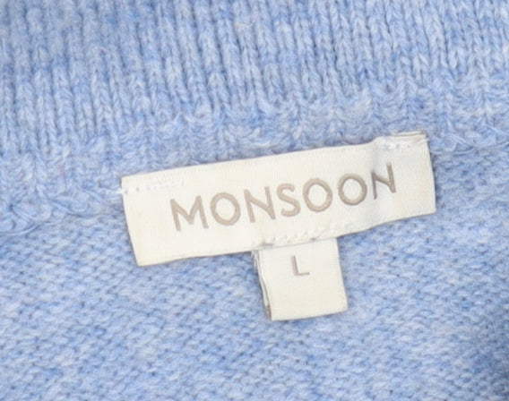 Monsoon Women's Blue Mock Neck Star Jumper - Size L