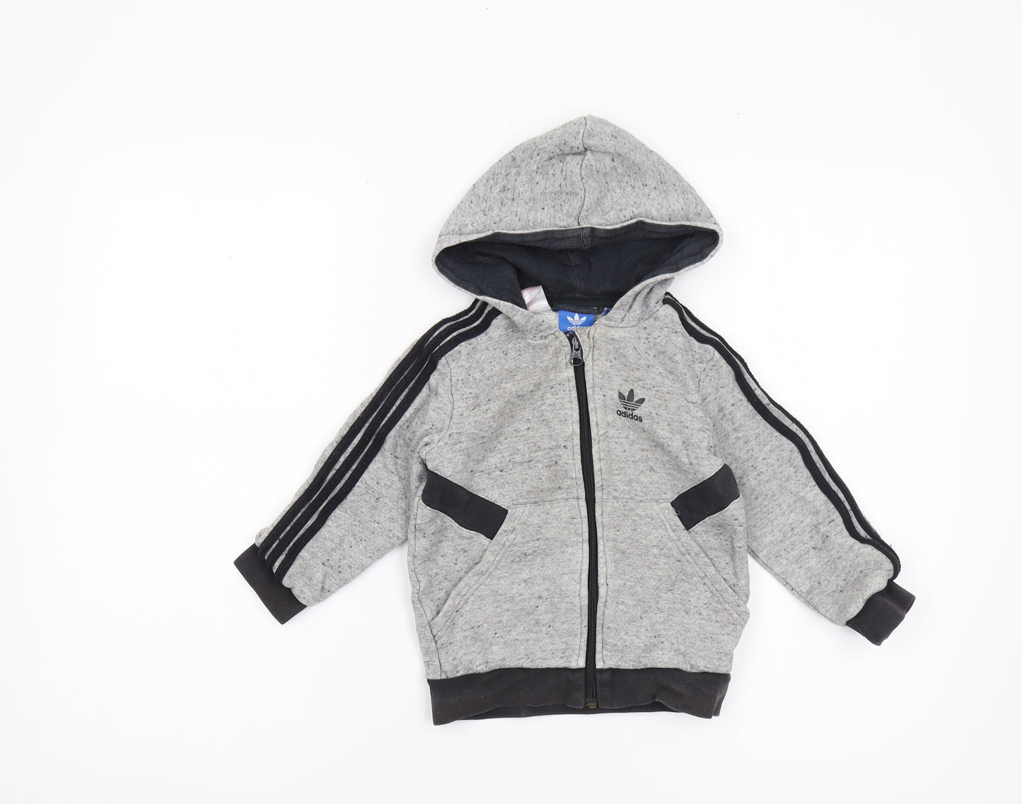 Adidas Boys Grey Full Zip Hoodie 3-4 Years with Logo Accents