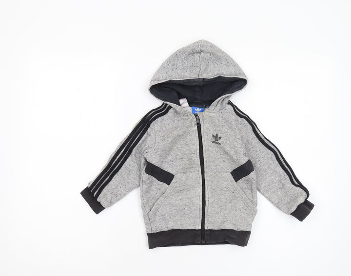 Adidas Boys Grey Full Zip Hoodie 3-4 Years with Logo Accents
