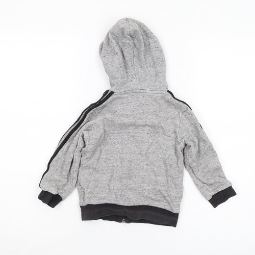 Adidas Boys Grey Full Zip Hoodie 3-4 Years with Logo Accents