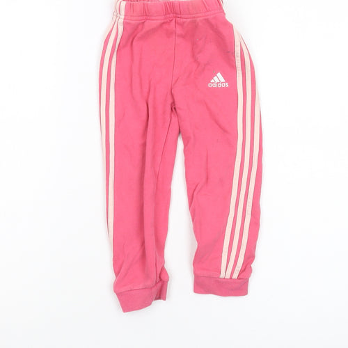 Adidas Girls Pink Jogger Trousers, 2-3 Years, Cotton Blend