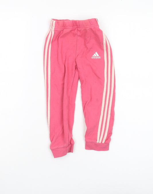 Adidas Girls Pink Jogger Trousers, 2-3 Years, Cotton Blend