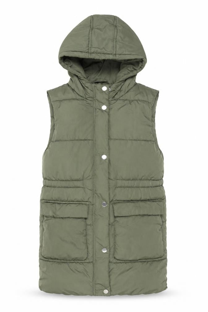Front view of Next girls’ green hooded puffer jacket, size 8