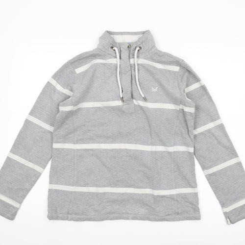 Crew Clothing Women's Grey Striped Henley Sweatshirt, Size 10