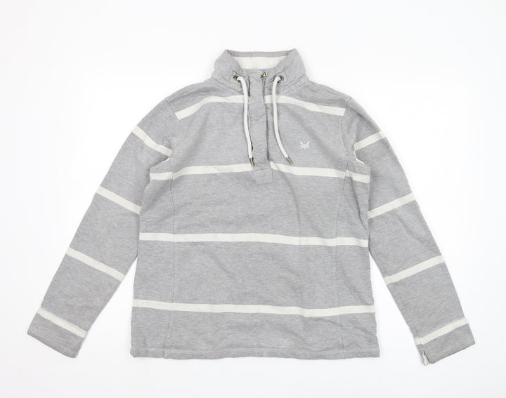 Crew Clothing Women's Grey Striped Henley Sweatshirt, Size 10