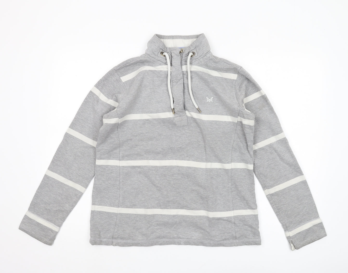 Crew Clothing Women's Grey Striped Henley Sweatshirt, Size 10