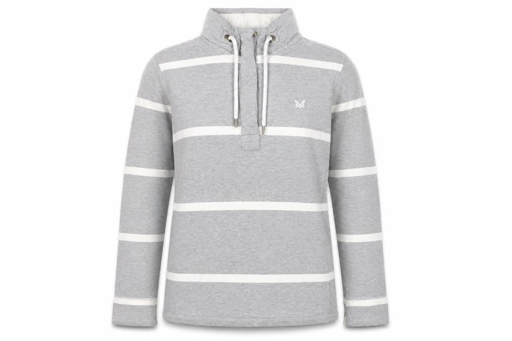 Crew Clothing Women's Grey Striped Henley Sweatshirt, Size 10